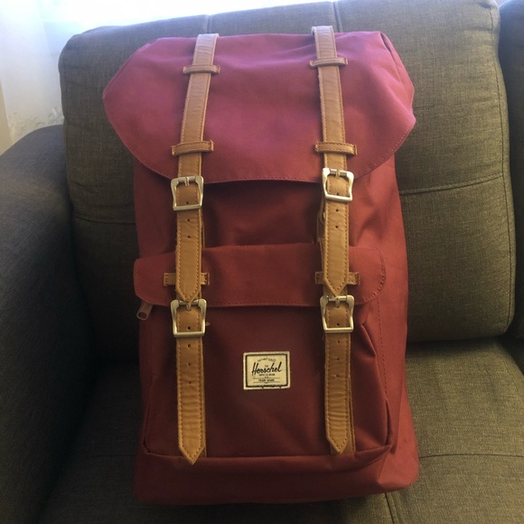 Herschel Supply Company Handbags - Herschel Burgundy /Tan Synthetic Leather Backpack